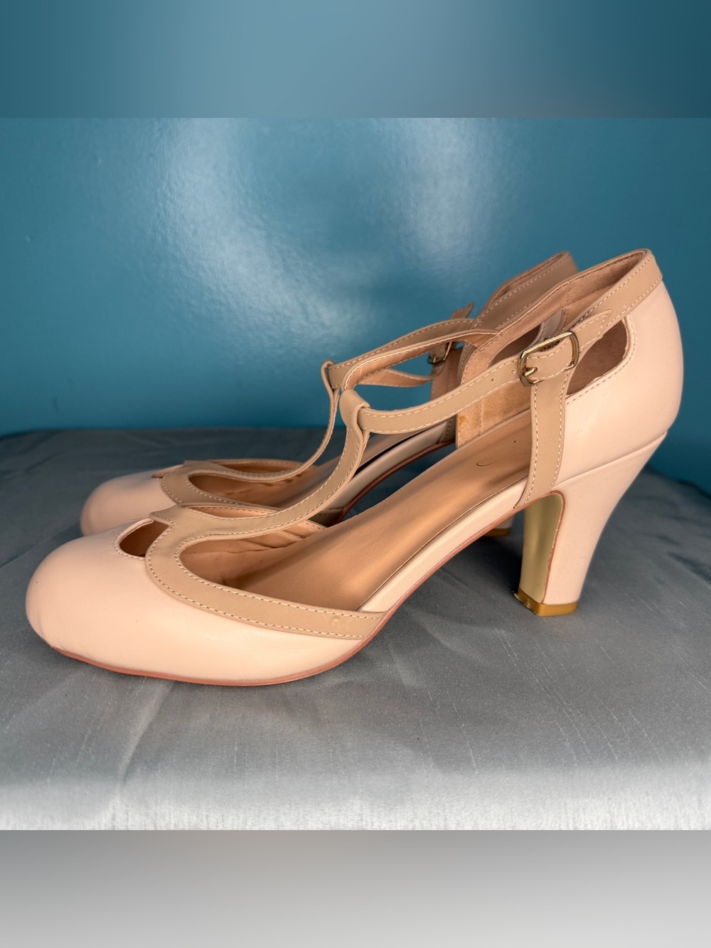 Journee Collection T-Strap Heels in Nude Blush